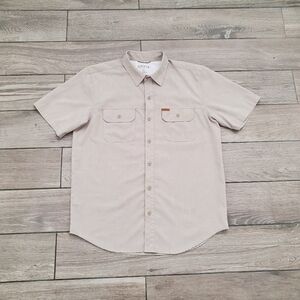 Orvis men's 100% polyester beige utilities light weight pocketed casual shirt M